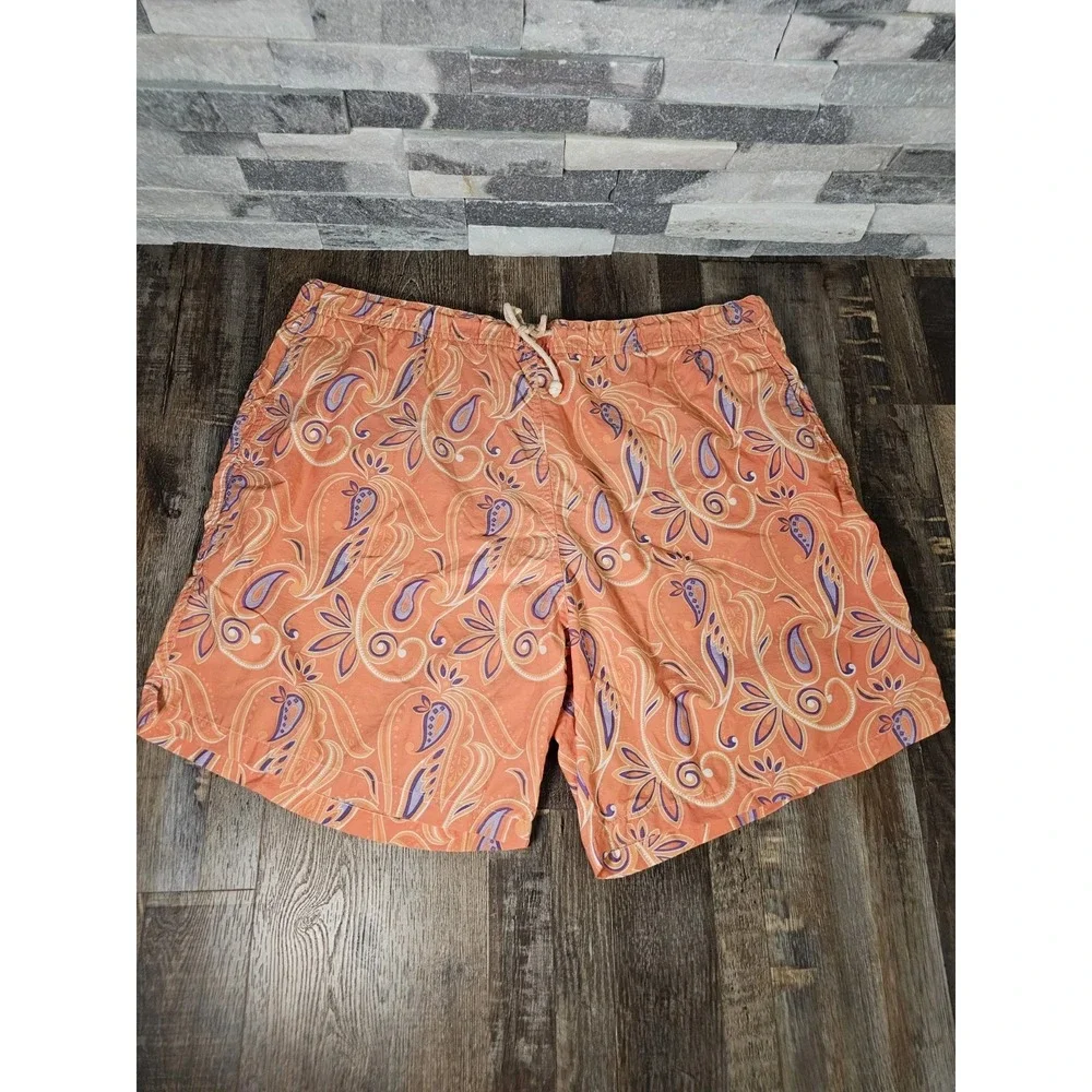 Peter Millar Swim Trunks mesh Lined Paisley Mens XL Orange/Purple drawstring
